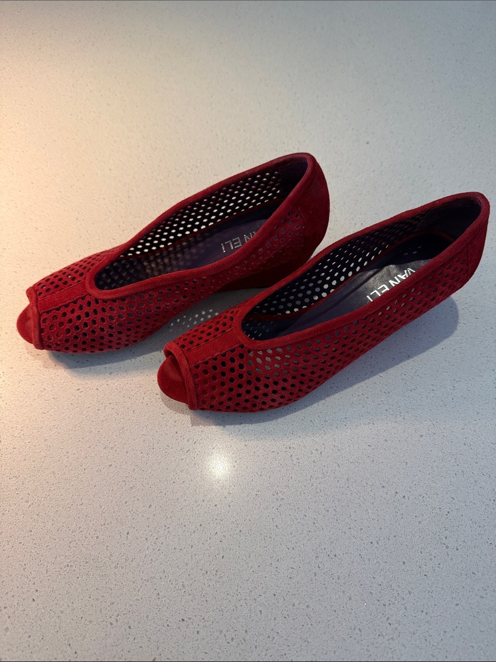 Vaneli Red Perforated Peep-Toe Flats